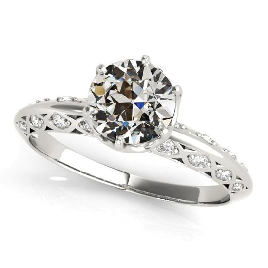 Runder Altschliff Echt Diamant-Verlobungsring 4 Karat 14K Gold