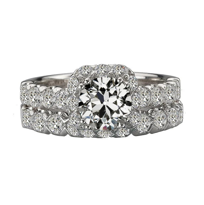 Runder Altschliff-Echt Diamant-Verlobungsring-Set 14K Weißgold 7 Karat