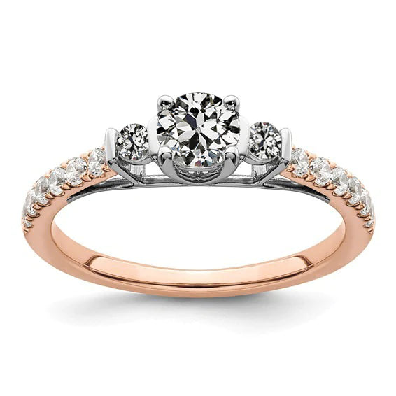 Runder Altschliff Echt Diamantring Dombar Satz 2.75 Karat zweifarbig