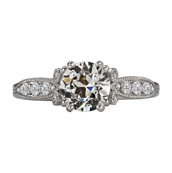 Runder Altschliff- Echt Diamantring Doppelkrappen-Set Weißgold 3 Karat