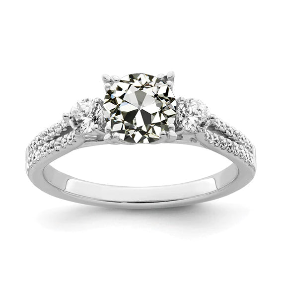 Runder Altschliff Echt Diamantring Zweireihig Akzente 3 Steine Stil 4.50 Karat