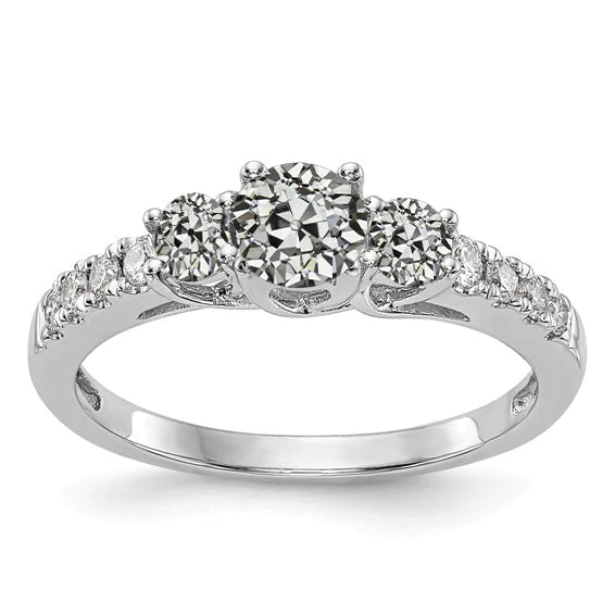Runder Altschliff Echt Diamantring mit Akzenten 3 Steine Stil 3 Karat Gold