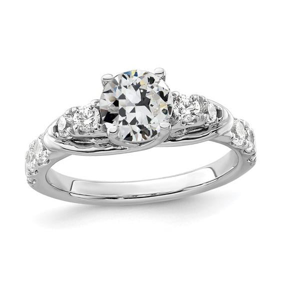 Runder Altschliff Echt Diamantring mit Akzenten Spalier Set 2.75 Karat