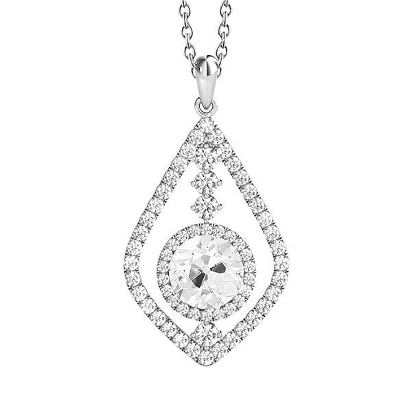 Runder Altschliff-Halo-Echt Diamant-Anhänger & Kaution 3 Karat Weißgold 14K