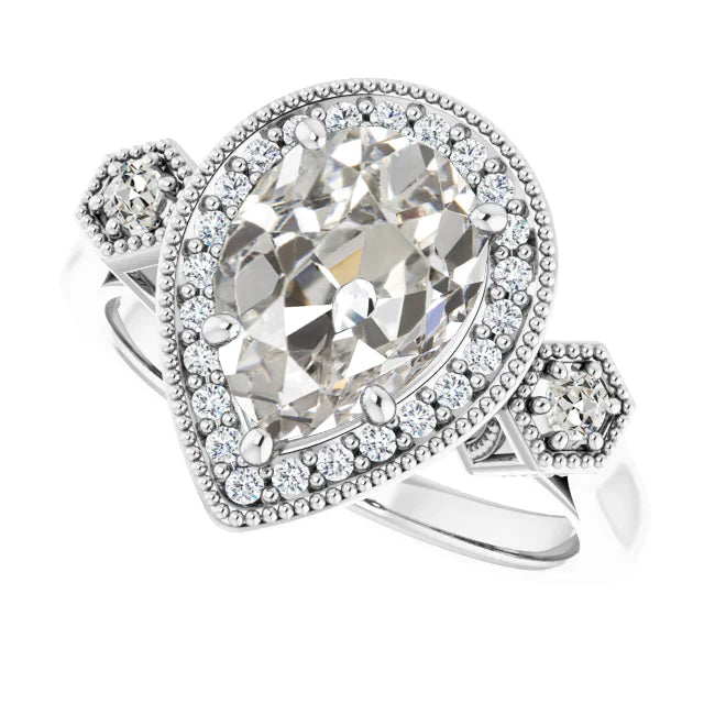 Runder & Birnen Alter Minenschliff Echt Diamantring 5 Krappen Satz 5.50 Karat