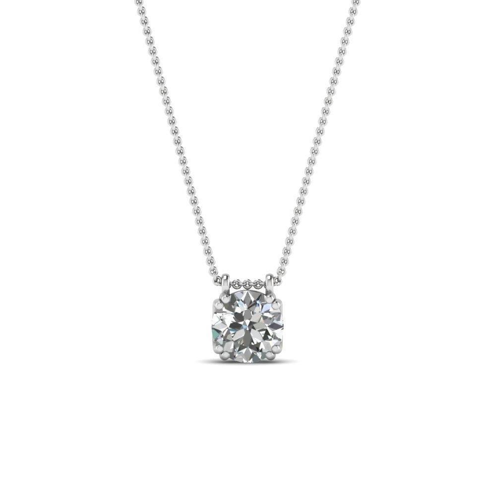 Runder Brillantschliff 1,00 Karat Echt Aus der Erde Abgebauter Natürlicher Diamant Halskette Anhänger 14K Weißgold