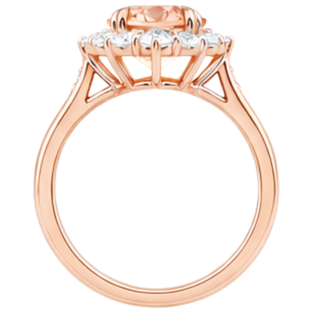 Runder Brillantschliff 15 Karat Morganit und Aus der Erde Abgebauter Natürlicher Diamanten Ring 14 Karat Roségold