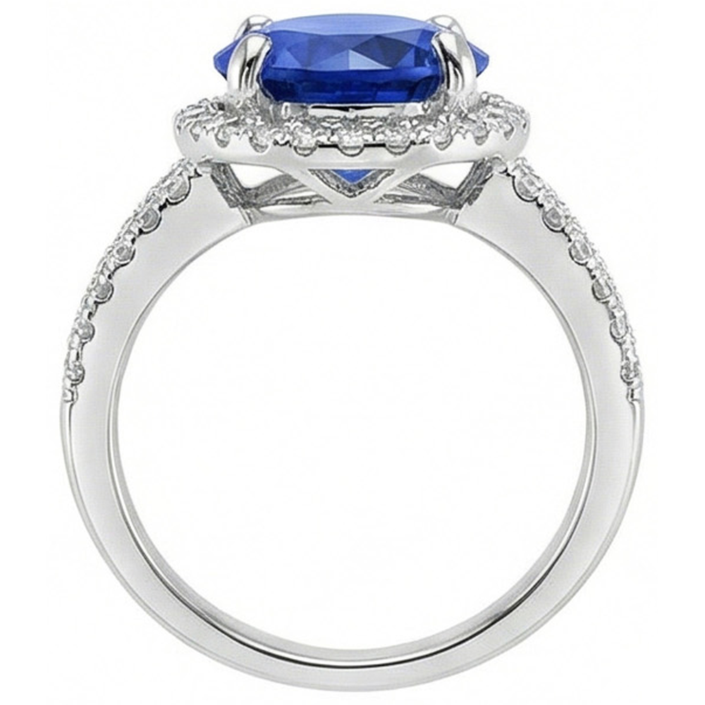 Runder Brillantschliff & Sri Lanka Saphir 4.15 ct. Aus der Erde Abgebauter Natürlicher Diamantring WG 14K