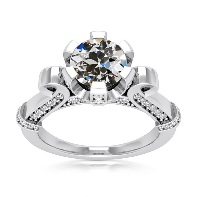 Runder Echt Diamant Alte Bergwerk Schneiden Schick Ring 14K Weißgold 5.75 Karat