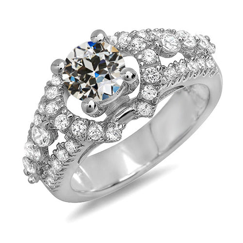 Runder Echt Diamant Ausgefallener Ring im Altschliff Krappenset Schmuck 5 Karat 14K Gold