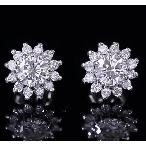 Runder Echt Diamant Halo Ohrstecker Weißgold 14K 1,75 Karat