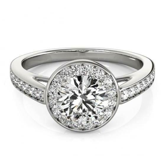 Runder Echt Diamant-Halo-Verlobungsring 1,50 Karat Weißgold 14K