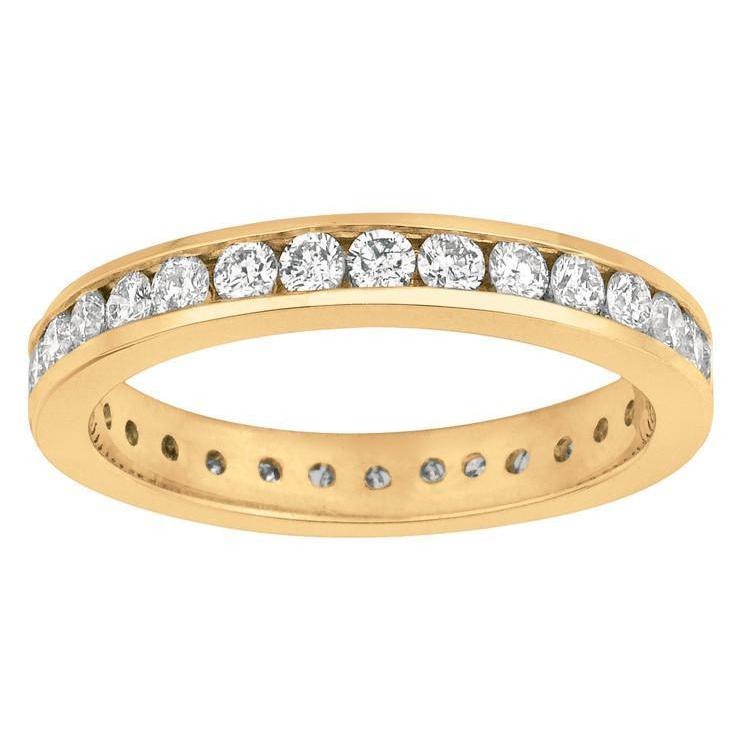 Runder Echt Aus der Erde Abgebauter Natürlicher Diamant Kanalset Eternity Band 1,50 Karat Gelbgold 14K