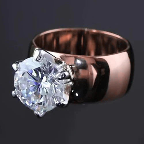 Runder Echt Diamant-Solitär-Ring 2,50 Karat Dicker Schaft Rose & Weißgold 14K