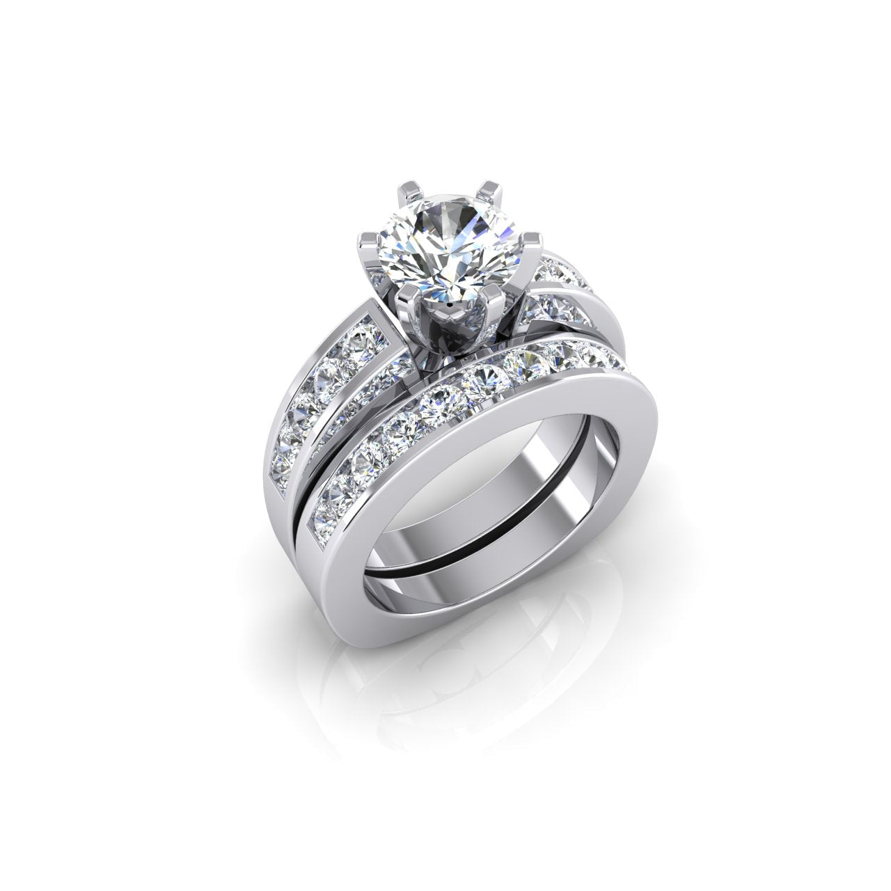 Runder Echt Diamant-Verlobungsring 4,25 ct. Euroschaft mit Akzenten WG 14K
