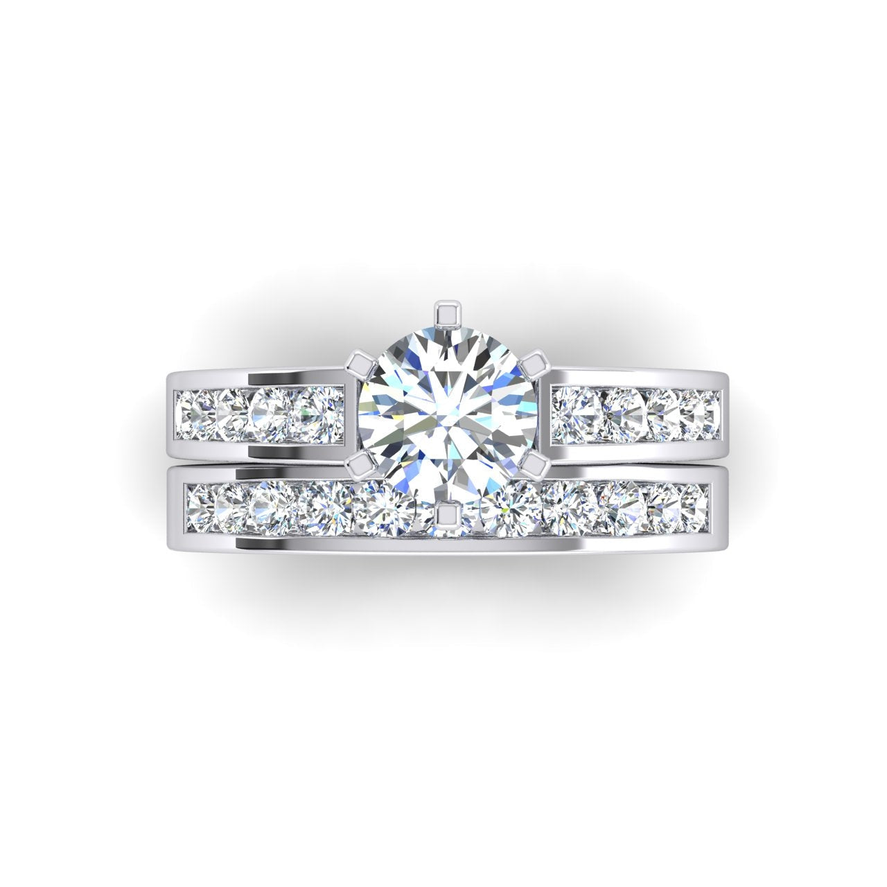 Runder Echt Diamant-Verlobungsring 4,25 ct. Euroschaft mit Akzenten WG 14K