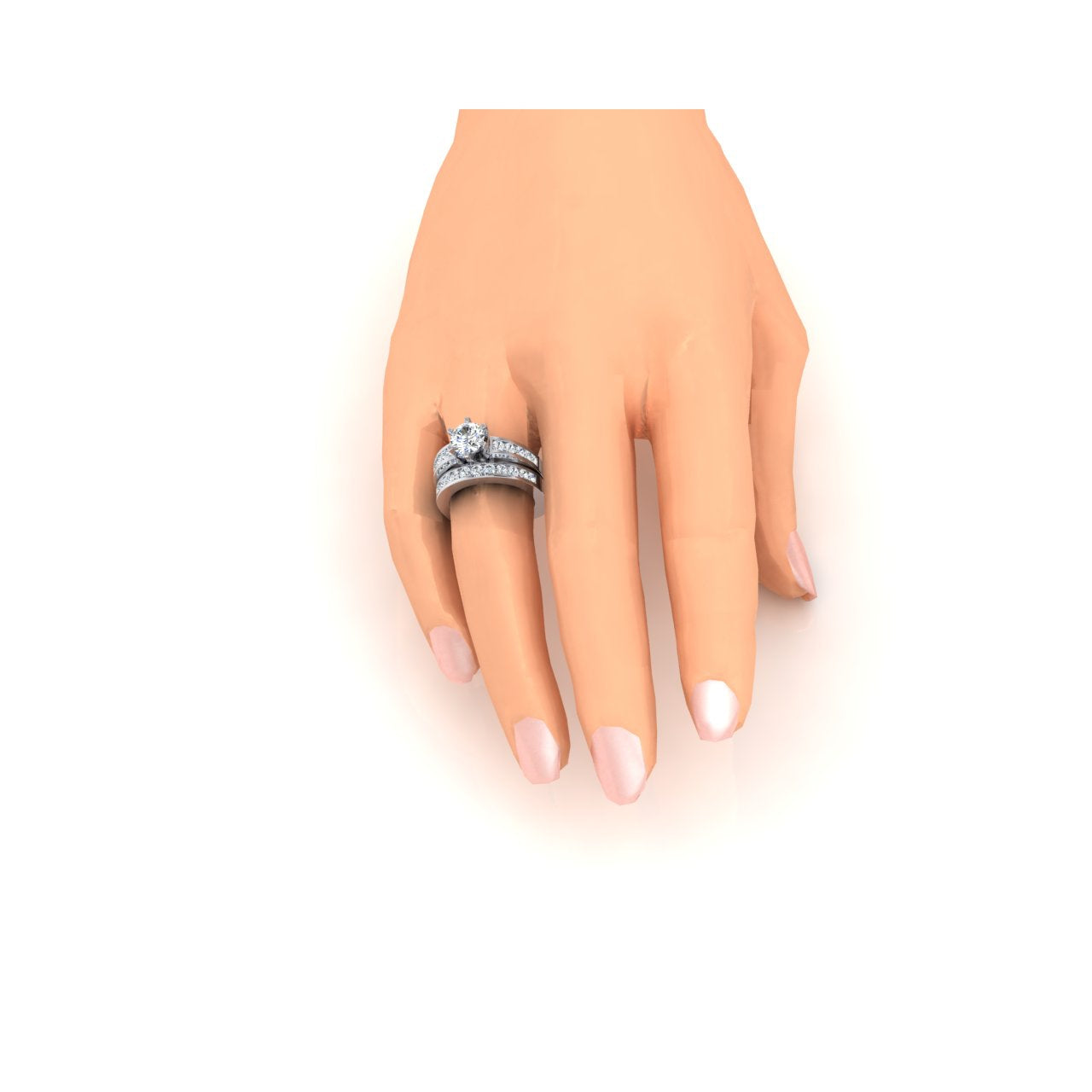 Runder Echt Diamant-Verlobungsring 4,25 ct. Euroschaft mit Akzenten WG 14K