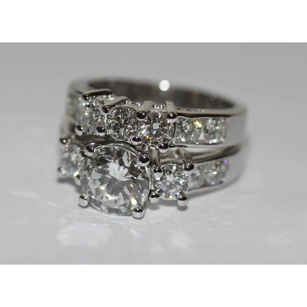 Runder Echt Diamant-Verlobungsring-Set 4,95 Karat Weißgold 14K