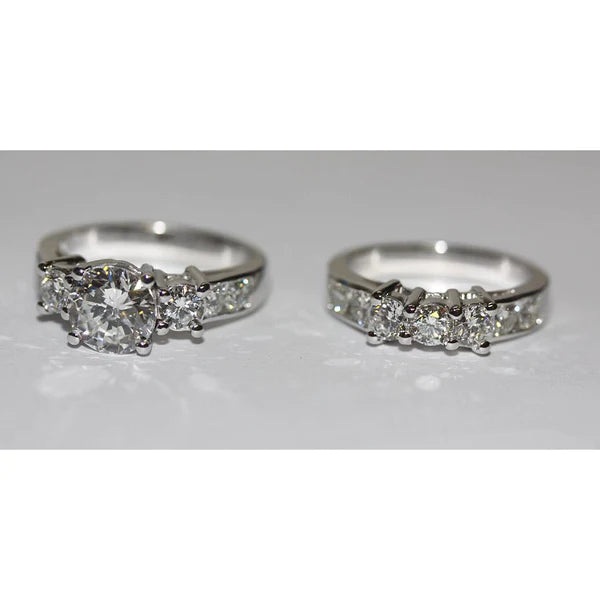 Runder Echt Diamant-Verlobungsring-Set 4,95 Karat Weißgold 14K