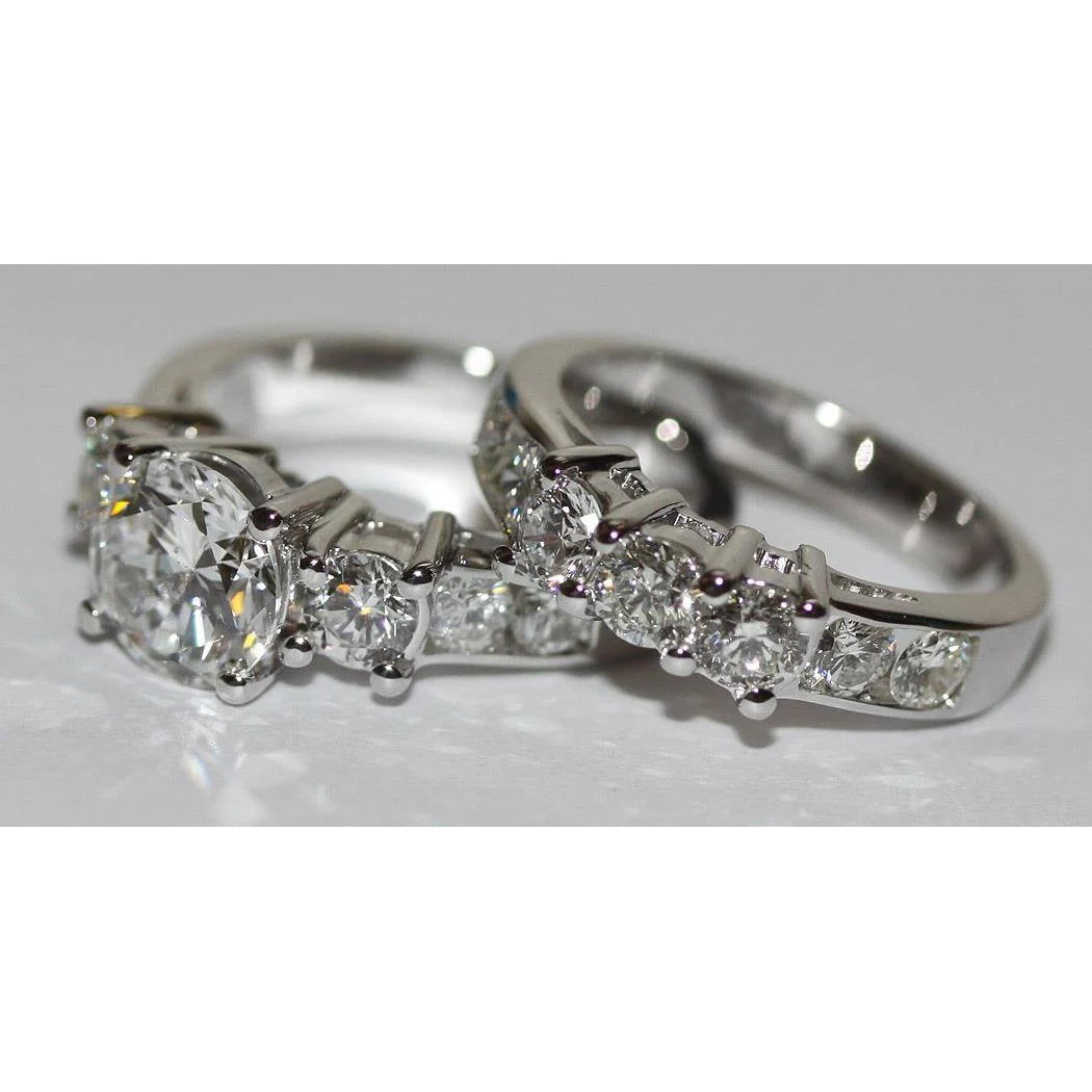 Runder Echt Diamant-Verlobungsring-Set 4,95 Karat Weißgold 14K