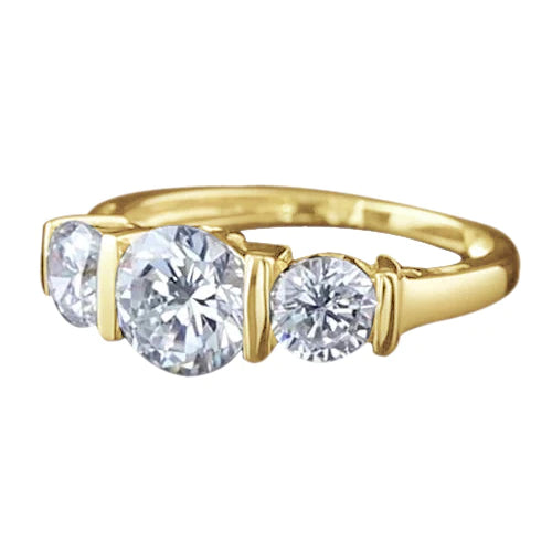 Runder Echt Diamant-Verlobungsring mit 3 Steinen Gelbgold 14K 3 Karat