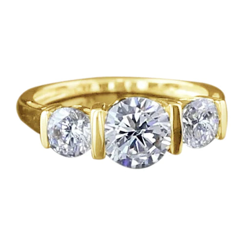 Runder Echt Diamant-Verlobungsring mit 3 Steinen Gelbgold 14K 3 Karat