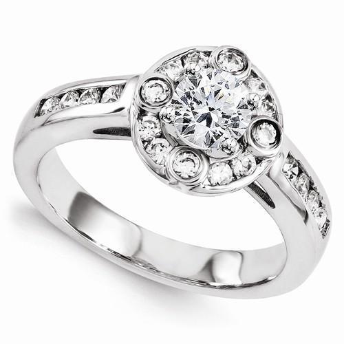Runder Echt Diamant-Verlobungsring mit Akzent 1.30 Karat WG 14K