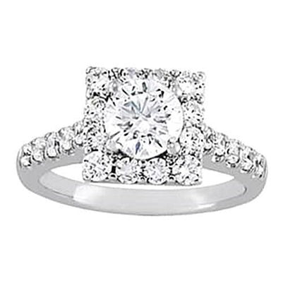 Runder Echt Aus der Erde Abgebauter Natürlicher Diamantring Halo mit Akzenten 1.75 Karat Weißgold 14K
