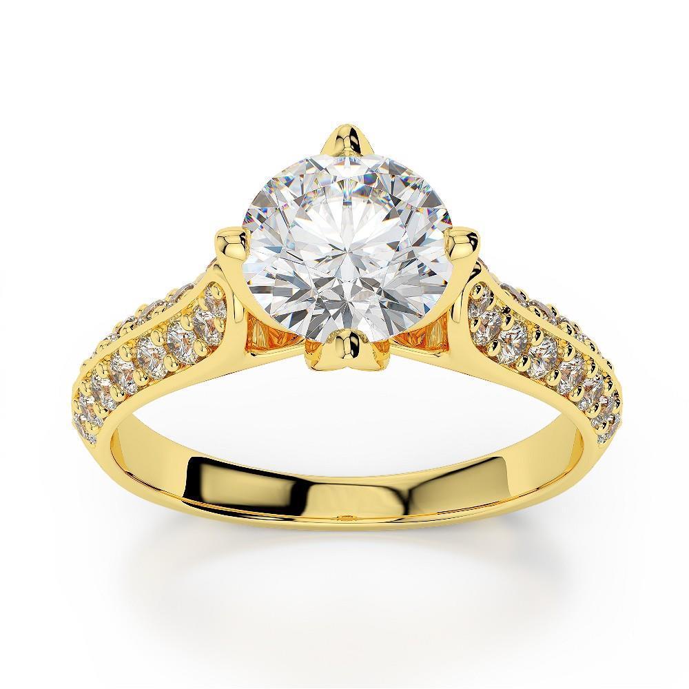 Runder Echt Diamantring im Brillantschliff 3.00 Kt Gelbgold 14K