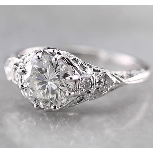Runder Echt Diamantring im antiken Stil 2 Karat Weißgold 14K
