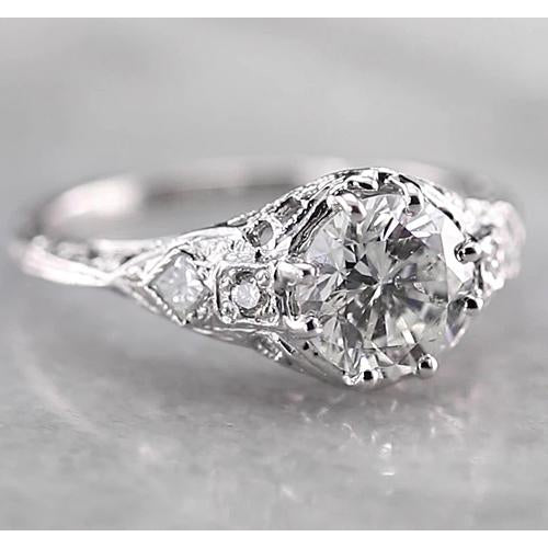 Runder Echt Diamantring im antiken Stil 2 Karat Weißgold 14K