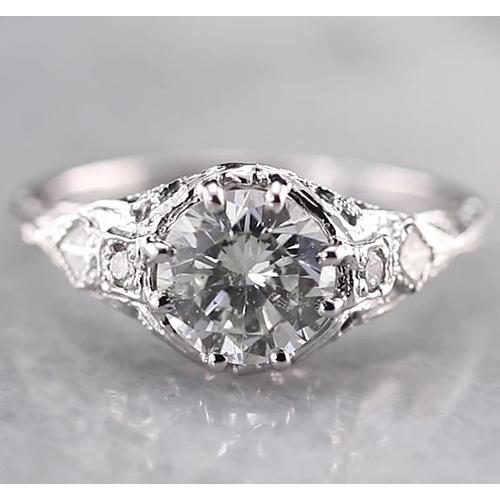 Runder Echt Diamantring im antiken Stil 2 Karat Weißgold 14K