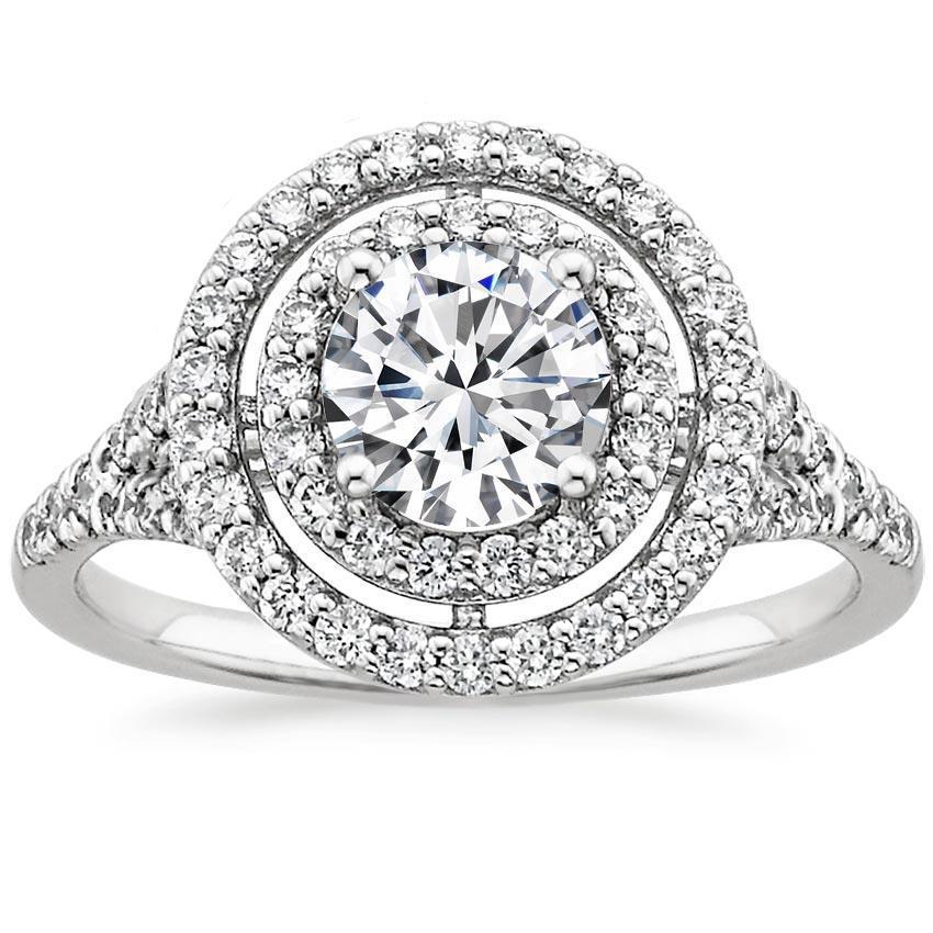 Runder Ehering mit doppeltem Halo-Echt Diamant 2 Karat