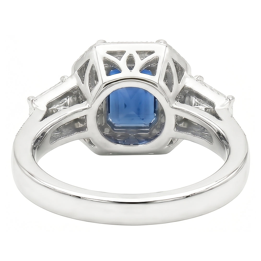 Runder Halo Natürlicher Diamant ( nicht im Labor gezüchtet ) Smaragd Ring Blauer Saphir Antiker Stil 3 Karat