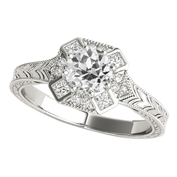 Runder Halo-Ring im Vintage-Stil mit alten Echt Diamanten im Minenschliff 3.50 Karat