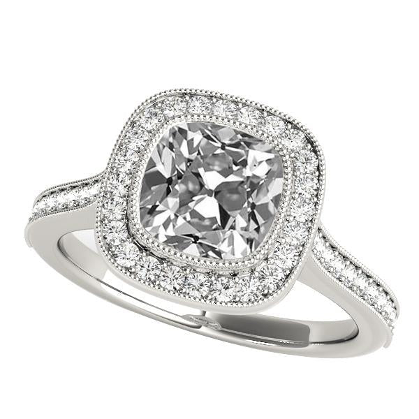 Runder & Kissen Altschliff Echt Diamant Halo Ring mit Akzenten 6 Karat