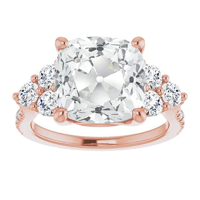 Runder & Kissen Old Mine Cut Echt Diamantring 7.50 Karat Gold 14K