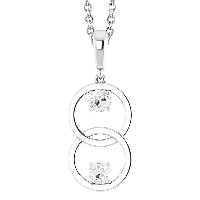 Runder Natürlich Diamant-Anhänger mit zwei Steinen im alten Minenschliff, 1 Karat Weißgold, 14 Karat