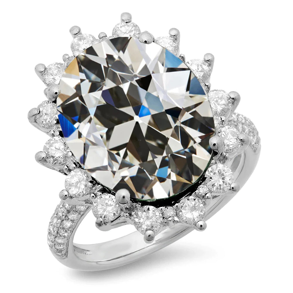 Runder & Ovaler Alt-Minenschliff-Echt Diamant-Halo-Ring Blumenstil 11 Karat