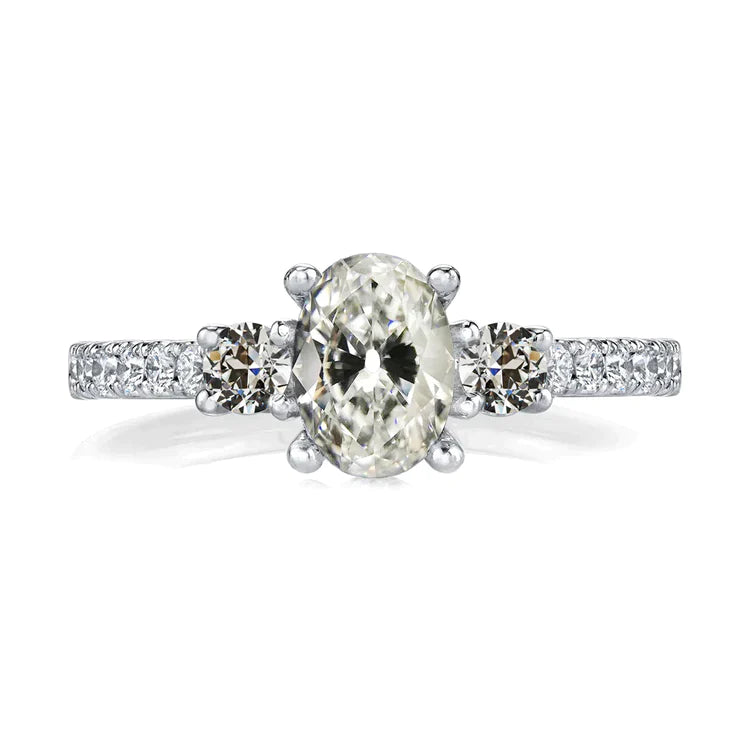 Runder & Ovaler Alteuropäischer Natürlich Diamantring 3 Steine Stil 6.30 Karat