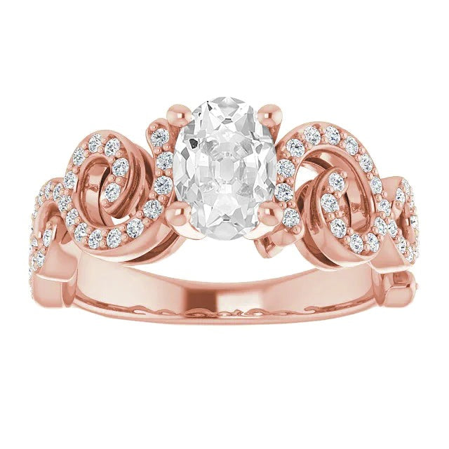 Runder & Ovaler Altschliff-Echt Diamantring aus Roségold mit verdrehtem Stil 4.50 Karat