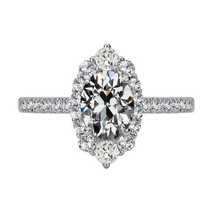 Runder & Ovaler alter Bergmann Natürliche Diamant Heiligenschein Verlobungsring 7.50 Karat