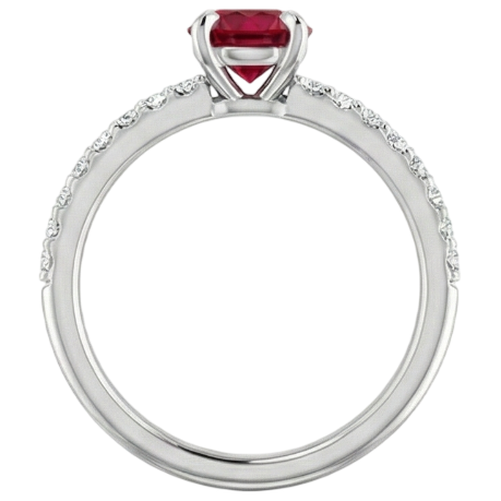 Runder Rubin- und Aus der Erde Abgebauter Natürlicher Diamantenring 0,95 Karat