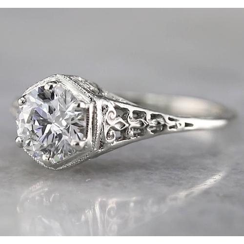 Runder Solitär-Echt Diamantring im antiken Stil 1,50 Karat Weißgold 14K