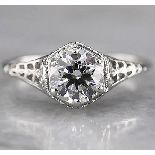 Runder Solitär-Echt Diamantring im antiken Stil 1,50 Karat Weißgold 14K