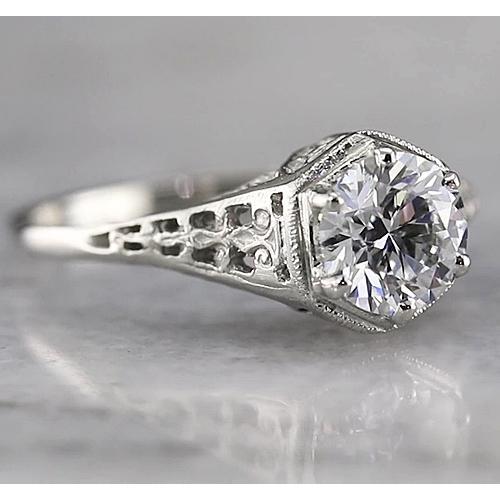 Runder Solitär-Echt Diamantring im antiken Stil 1,50 Karat Weißgold 14K