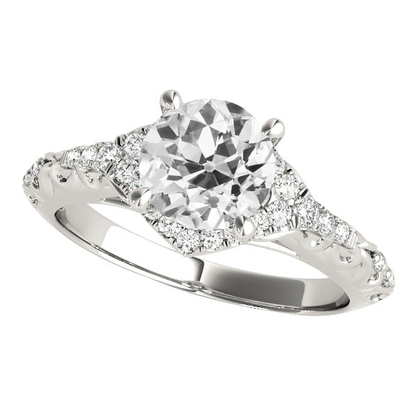 Runder Verlobungsring Alter Minenschliff Echt Diamanten Schmuck 4 Karat Weißgold