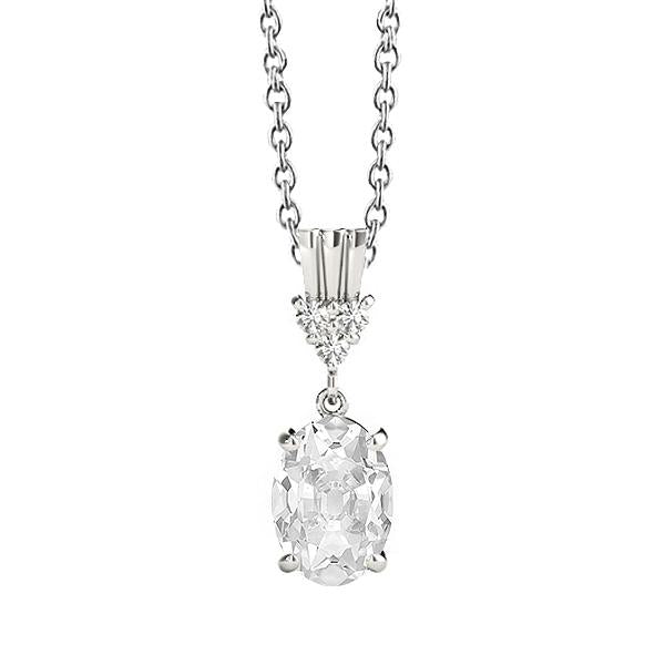 Runder alter Bergmann 2.50 Karat Echt Aus der Erde Abgebauter Natürlicher Diamant Anhänger Krappen Set Weißgold 14K