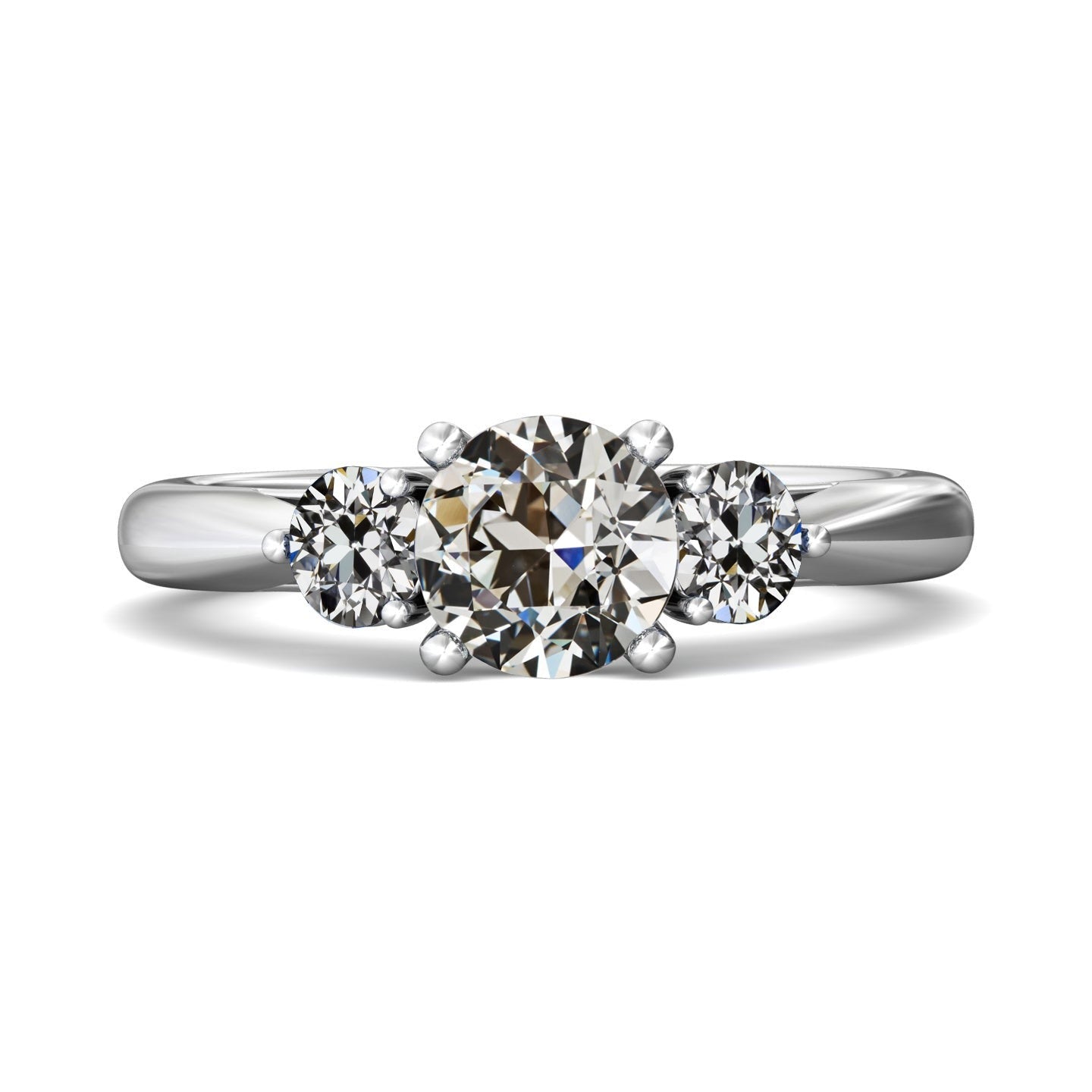 Runder alter Bergmann Echt Diamant 3 Steine Ring Krappen Set 4 Karat Weißgold