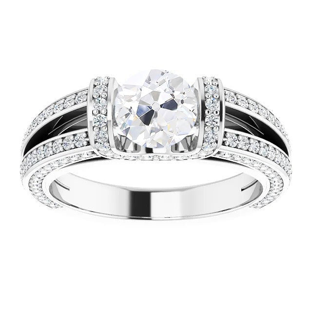 Runder alter Bergmann Echt Diamant Ring Bar Set 6 Karat Split Shank Schmuck
